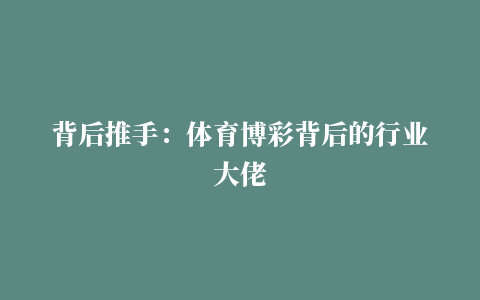 背后推手：体育博彩背后的行业大佬