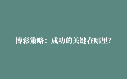 博彩策略：成功的关键在哪里？