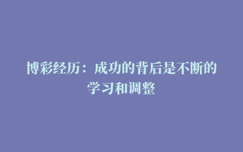 博彩经历：成功的背后是不断的学习和调整