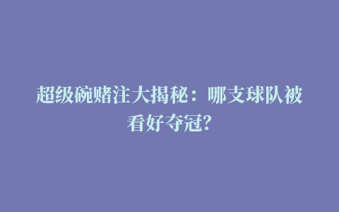 超级碗赌注大揭秘：哪支球队被看好夺冠？