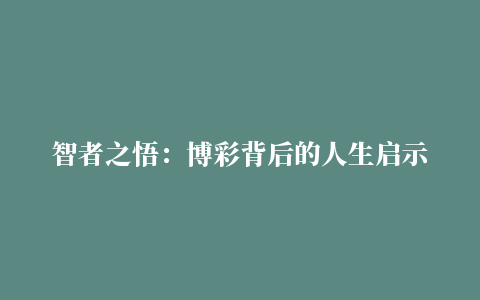 智者之悟：博彩背后的人生启示