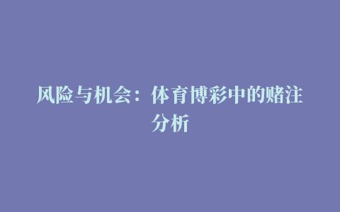 风险与机会：体育博彩中的赌注分析