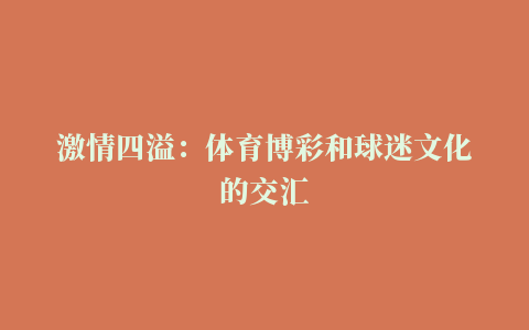 激情四溢：体育博彩和球迷文化的交汇