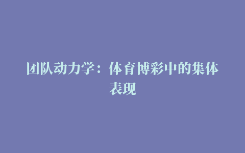 团队动力学：体育博彩中的集体表现