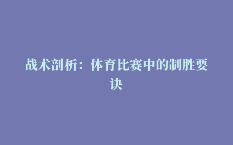 战术剖析：体育比赛中的制胜要诀